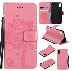 iPhone 7/8PLUSカバー ケース 手帳型 樹柄 ストラップ付き 蝶柄