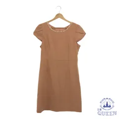 ☆美品☆ RUIRUE BOUTIQUE ルイルエブティック ワンピース Aライン リボン付き フェミニン 半袖 ひざ丈 大きめサイズ レディース ベージュ L 901-8337 送料無料 古着