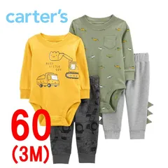 新品 3M 4点セット ★ Carter's カーターズ 上下 60 グリーン はたらくくるま スウェット 長袖 Tシャツ ロングパンツ ロンパース トップス ボトムス セットアップ ボディスーツ カバーオール ベビー キッズ ボーイズ トラック ショベルカー