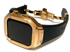 ローズブラックD新作 メタル ラバー カスタム apple watch ケースカバー　45mm 44mm用 ベルト　バンド　アップルウォッチ　