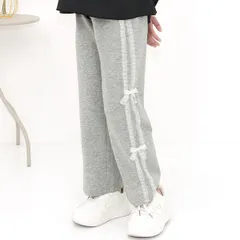 Bee【クーポン利用で20％OFF♪】レースラインリボンパンツ◇杢グレー×レースライン◇韓国子供服 韓国子ども服 韓国こども服 キッズ 女の子 無地 100 110 120 130 140 150