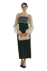 [MORE AUNI] 結婚式 ドレス レディース パーティ ワンピース チュールボレロ コクーンドレス 結婚式およばれワンピース パーティードレス キャバ オケージョンドレス 親族 同窓会 母親 ママ 成人式 二次会  [ブラック / 324237] [M]