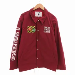 ゲス GUESS × GENERATIONS U 美品 コーチジャケット ナイロン 缶バッジ ロゴ 銀釦 L 赤 ワインレッド M0GMK1W770 /FT ■ECのサムネイル