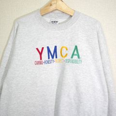 YMCA スウェット トレーナー ロゴ 刺繍 杢ホワイト XLサイズ 古着【UR-0614】