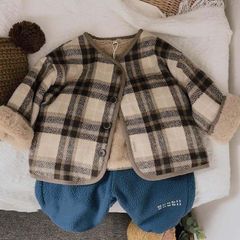 チェックボアコート【90-130】防寒　キッズアウター　ジャケット　男の子も女の子も使えるデザイン　送料無料