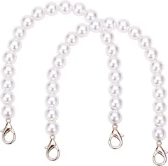 PH PandaHall かばん 持ち手 ビーズ持ち手 2本 バッグ ビーズ付き持ち手 取っ手 ビーズストラップ 交換用バッグチェーン ビーズハンドル( パール 持ち手)