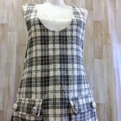 LAZY DAISY 可愛い チェック柄サロペット M ホワイト×グレー