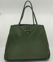 PRADA ナイロントートバッグ オリーブグリーン 三角ロゴ - メルカリ