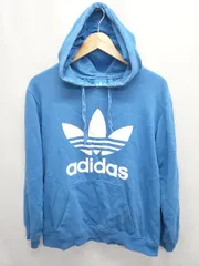 ◇ ⊆ adidas アディダス ロゴ 長袖 プルオーバー パーカー サイズL ブルー メンズ E  【1506180013667】