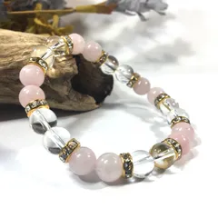 水晶&ローズクォーツ　パワーストーン ブレスレット 天然石 8mm（ゴールド）レディース 女性  数珠ブレス 開運 プレゼント ギフト  [d]　 