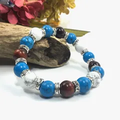 レッドタイガーアイ×ハウライト×ターコイズ パワーストーンブレス 10mm（シルバー）メンズ・レディース 男性・女性 数珠ブレス 開運   [c]