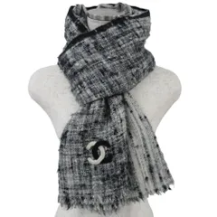 シャネル完売新品ポケット付きマフラーツイード白黒ココマーク