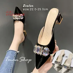 パンプス ミュール レディース ブロックヒール ポインテッドピンヒール ラインストーン飾り おしゃれ 歩きやすい 春秋夏 キラキラ 疲れにくい 美脚  vii2z719128