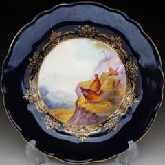 ロイヤルウースター コバルト金彩山鳥絵 プレート 22cm アンティーク 1933年 (ｂ)
