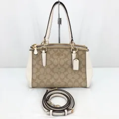 05w05294 コーチ COACH  シグネチャー ミニ クリスティー キャリーオール   2Way ショルダーバッグ  ベージュ系  ベトナム製 レディース  ハンドバッグ  PVC  F58290   【中古品】