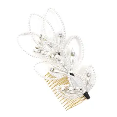 髪飾り コーム型 ラインストーン パール シルバー 白 下がり ゆらゆら キラキラ ラメ リーフ 葉 小さい かんざし かわいい 粋 No.9-3431