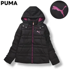【定番】 プーマ PUMA フーデット キルティング ダウン ジャケット パーカー ウィンドブレーカー ジャンパー ロゴ プリント L ブラック x パープル スポーツ カジュアル ウェア レディース ♪