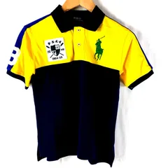 ポロラルフローレン Polo Ralph Lauren ポロシャツ 半袖 ワッペン 袖ワンポイント 黄色 紺 Mサイズ 927056