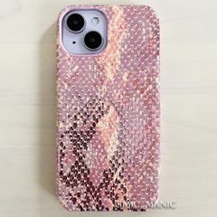iPhone 13 / 14 ケース スマホ 背面取り付け型 蛇革模様 ヘビ 軽量 ピンク pink アイフォン