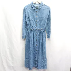 ◇ JUNOAH ジュノア 長袖 ロング丈 ワンピース サイズS ブルー系 レディース E  【1407020025416】