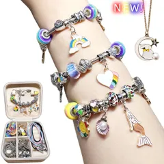 プレゼント お誕生日 記念日 ギフト おもちゃ 女の子 クリスマス おしゃれ 収納ケース付き DIY製作キット 手芸キット 手工芸品 (虹色) 67点セット「ウサギのネックレスを追加」 ブレスレット ビーズ アクセサリーキット Ligwon