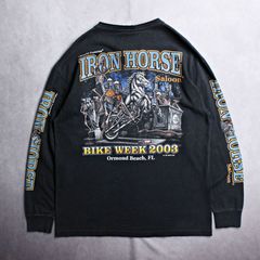 【IRON HORSE SALOON】スカルライダー アメリカ製 フェードブラック 長袖Tシャツ 2003年 アメリカ製 ビンテージ アメリカンバイク