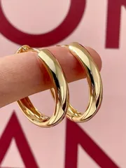 ジュエリー レディース イヤーアクセサリー 18Kゴールドメッキ ステンレススチール フープピアス - スムースなポリッシュ仕上げ、変色防止、快適で日常 & パーティーに使いやすい、女性へのエレガントなプレゼント