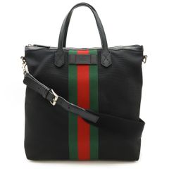 GUCCI グッチ シェリーライン トートバッグ 2WAY ショルダーバッグ テクノキャンバス レザー ブラック 黒 グリーン レッド 368559
