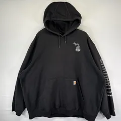 古着 カーハート Carhartt パーカー スウェット プルオーバー  ワンポイント 大きいサイズ 袖ロゴプリント 4XL  ブラック メンズ