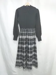 ◇ ⊇ BLUEEAST ブルーイースト チェック柄 長袖 ロング ワンピース サイズ表記なし ブラック レディース E  【1502200011279】