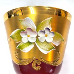 [Venetian Glass for Everyday Use - Reddish Brown ②] 'Wine Glass' Murano Glass Western Antique Reddish Brown (Bordeaux) x Gold Decoration Enamel Petal Painting Diameter approx. 8cm x Height approx. 10.5cm One Owner Used Item Excellent Condition 2412SNA