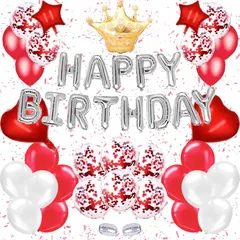 【新品】 風船 誕生日 飾り付け セット （48点）happy birthday 風船 バースデー バルーン 赤い色 王冠 バルーン【G&H】 0