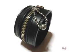 40mm ZIP SLIDEスタッズリストバンド【USstyle】レザーブレスレット 本革 ファスナーブレス ロック ロカビリー パンク ライダース