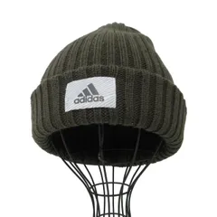 アディダス adidas 美品 ニット帽 KCM001 008926 ロゴ 厚手 カーキ 0106のサムネイル