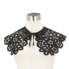 ☆ C：ブラック ☆ レース付け襟 ビッグカラー リボン yklacecollar2 つけ襟 レース リボン 付け襟 つけえり レース襟 レースカラー フェイクカラー レディース ビッグカラー クロシェ編み おしゃれ シンプル モノトーン かわいい 可愛い