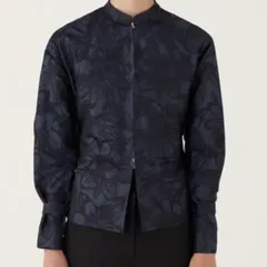 DES PRES デプレ スペースフラワーライト ジャガードジップアップブラウス 花柄 サイズFREE 23年製 定価 46200 アウター ジャケット ダブルチャック ラメ紺地 トゥモローランド レディース 秋 ゴーゴー古着マルイファミリー溝口店 971久