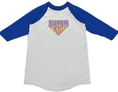 USA 90s SOFFE SHIRTS ソフィー ラグランカットソー 七分丈 ヴィンテージ 古着 KIDS L YOUTH ブルー キッズ レディース SUPER KID スーパーマン アメリカ製
