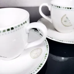ノリタケ グランドセラム 緑ふち デミタス カップ＆ソーサー 2客 美品 昭和 レトロ ポップ アンティーク【ひじき堂】洋食器 - A0292A