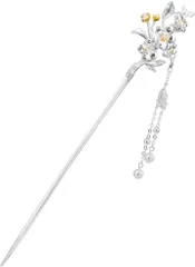 Miaomyao ミャオミャオ 簪 かんざし 一本 和装 留袖 着物 浴衣 髪飾り 金属 春夏秋冬シリーズ スプリング フラワー 春の花 パール シルバー ヘアアクセサリー(梨の花 ナシノハナ,  ワンサイズ)