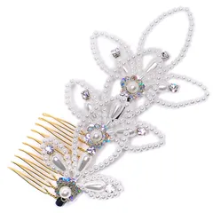 髪飾り コーム かんざし 簪 振袖 成人式 ヘッドドレス キラキラ 髪留め パール 銀 日本製 ウエディング 着物 和装 洋装 袴 黒留 訪問着 結婚式 パーティ フォーマル 銀 17407 t854　Si