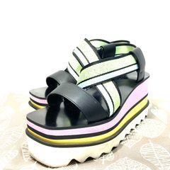 【極美品】ステラマッカートニー　プラットフォーム　サンダル　エリス　厚底　ロゴテープ　ストラップ　シャークソール Sneakelyse Stripy Webbing　ピンク　イエロー　ブラック　マルチカラー　約23㎝