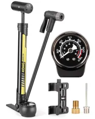 自転車 空気入れ 仏式/英式/米式バルブ対応 コンパクト 携帯ポンプ 120psi ゲージ付き ロードバイク、ママチャリ、クロスバイク等用 英式・ボールアダプター付き (KO-0101)