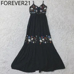 フォーエバー21 マキシワンピース　フローラル刺繍　フリル　ティアード　シースルー　フェミニン　パーティー　フォーマル　ブラック