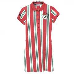 マンシングウェア 半袖ポロワンピース ピンクレッド×白 ストライプ 胸元ロゴ レディース M ゴルフウェア Munsingwear