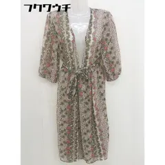 ◇ ◎ Simplicite 花柄 リボン付き 七分袖 ロング カーディガン ベージュ レッド マルチ レディース  【中古】 【1110250019673】