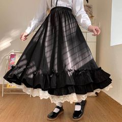 【新品】スウィートガーリー♡シフォンフリルレーススカート レディース スカート ロリータ風 ロング 2点セット 森ガール フリル 可愛い フェミニン ガーリー レース かわいい ふんわり 　F0633