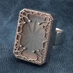 アガット スクエア ストーン リング アンティーク ガラス 切子/25-761S