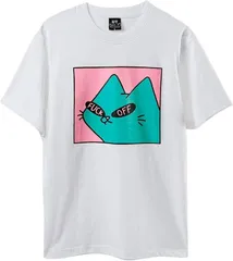 Four leaf TEE 猫 tシャツ おもしろ メンズ 半袖 夏服 面白い ビッグシルエット ティーシャツ ネコ ネタ プリント 猫柄 綿100 オリジナル 大きいサイズ カジュアル コットン トップス(ホワイト,  L)