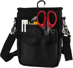 CARRY ALL BEFORE ONE 4WAY ミニサコッシュ カラビナ ベルトポーチ ミニショルダー スマホポーチ シザーバッグ ナースポーチ 介護ポーチ 作業ポーチ 腰袋 スマホ2台持ち対応 撥水(ブラック,  S マチサイズUP版)