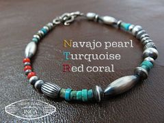 Indian jewelry beaded bracelet, turquoise, sterling silver 925, inca-tqcoral4blace